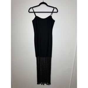 Rex Lester Vintage Y2K Black Maxi Dress Crochet Lace Hem Whimsigoth Size 2